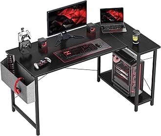 CubiCubi L Shaped Desk, 47 Inch Computer Desk with Reversible Storage Shelves Home Office Corner Desk Study Writing Table, Black