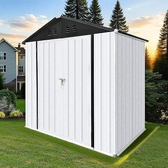 6 x 4 FT Outdoor Storage Shed, Metal Garden Tool Shed with Slooping Roof, Lockable Doors and Aluminum Frames, Easy to Assemble for Garden, Patio, Lawn, White+Black