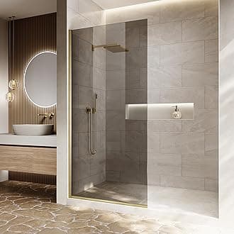 Semi-Framed Fixed Brushed Gold Bathroom Shower Glass Door, 34"*74" Single Shower Glass Screen Panel, 5/16"(8mm) Tempered Gray Glass Shower Door for Walk-in Shower