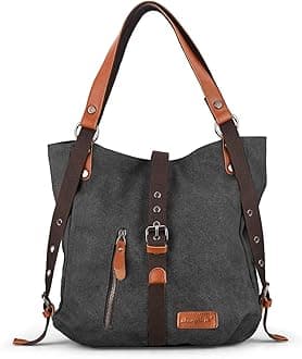 SHANGRI-LA Canvas Tote Handbag Casual Purse Shoulder Bag for Women Convertible Backpack