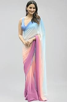 Women's Printed Pure Georgette Saree With Unstitched Blouse Piece (Rocky Aur Rani Ki Prem Kahani Saree)