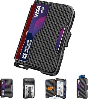 Wallet for Men, Slim Wallet for Men with Money Clip, Pop Up Card Case, RFID Blocking Bifold Wallets, Minimalist Leather Slots Credit Card Holder (Carbon Fiber Black)