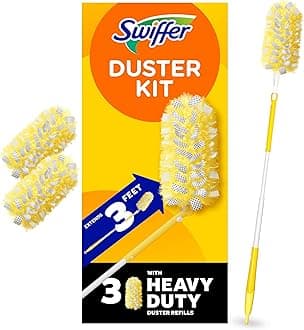 Swiffer Duster Kit with 3 ft Extendable Handle, Heavy Duty Dusting Starter Kit with 3 Refills, for Ceiling Fans, Vents and Hard to Reach Places