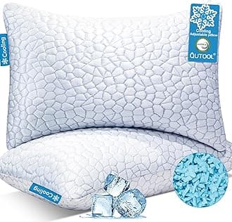 QUTOOL Cooling Pillow for Sleeping, CertiPUR-US Shredded Memory Foam King Pillows Set of 2, Cool Pillow for Hot Sleepers Adjustable Firm Pillow for Side, Back, Stomach Sleepers Soft Yet Support, White