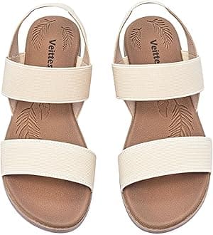 Veittes Women'S Casual Flat Slide Sandals - Adjustable Elastic Strappy Double Bands Summer Flat Sandals.