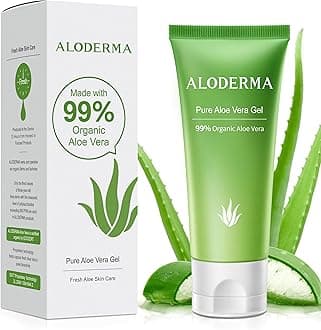 Aloderma Aloe Vera Gel Made within 12 Hours of Harvest with 99% Pure Organic Aloe Vera, Easy Travel Size Tube for Body, Face, & Scalp, Cooling & Soothing Support for Skin & Sunburn - 1.5oz