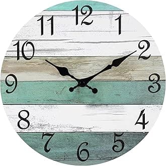 CHYLIN Wall Clock,14 Inch Wall Clocks Battery Operated Silent Non Ticking, Teal Turquoise Rustic Clock Decorative for Kitchen Bathroom Bedroom Living Room(Bronze White)