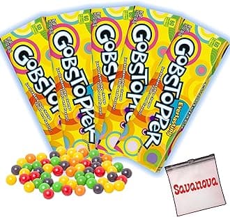 Everlasting Gobstopper Jawbreaker Candy,1.77 Oz - Hard Candy Assorted Fruit Flavors Multicolor Candy Bundle with SAVANOVA resealable candy pouch (Pack of 5)