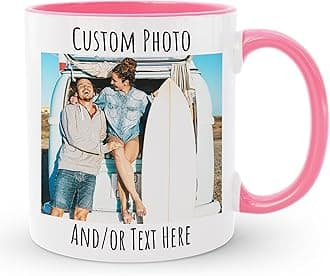 HomeBee Personalized Coffee Mug | Custom Photo Text or Logo Ceramic Mug | Customized 11 Oz Tea Cup – Unique Gift for Women & Girl | Taza Personalizadas Design with Picture and Words | White – Pink