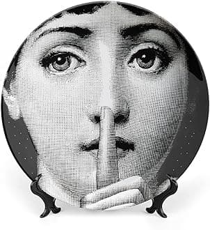 Lina Cavalieri Plate, Fornase Decorative Plate Face Makeup Plate Wall Hanging Decoration,Including Bracket and Special Spring Hook,Style-9,8inch