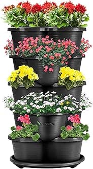 VIVOSUN 5 Tier Vertical Gardening Stackable Planter for Strawberries, Flowers, Herbs, Vegetables, Black