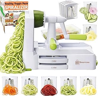 7-Blade Spiralizer: Strongest-and-Heaviest Duty Vegetable Spiral Slicer, Best Veggie Pasta Spaghetti Maker for Low Carb/Paleo/Gluten-Free, with Blade Caddy, Container, Lid & 4 Recipe Ebooks