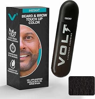 VOLT Grooming Instant Beard Color Single Pack - Smudge and Water Resistant Quick Drying Brush on Color for Beards and Mustaches - 0.35 Fl Oz (10 ml), Ebony (Brown/Black)
