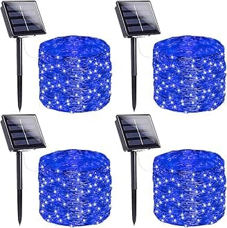 Extra-Long Solar String Lights Outdoor, 4-Pack 400 LED Solar Christmas Fairy Lights for Outside Waterproof, Copper Wire 8 Modes Solar Twinkle Fairy Light for Xmas Tree Garden Party Wedding Decor(Blue)