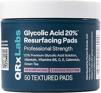 QRxLabs Glycolic Acid 20% Resurfacing Pads with Vitamins B5, C and E, Green Tea, Calendula, Allantoin