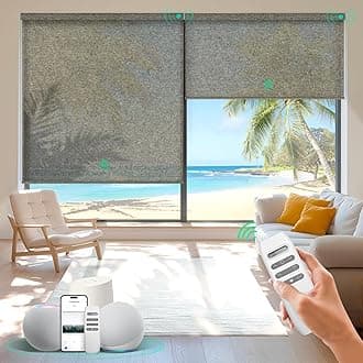 Motorized Roller Shades, Smart Blinds for Windows, Remote Automatic Window Shades, Electric Shades, Light Filtering, Compatible with Alexa Google Apple Home (Light Chaser-Coffee LF)
