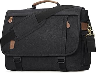 RAINSMORE Messenger Bag for Men 17-17.3 Inch Laptop Bag Water-resistant Canvas Computer Shoulder Bag Office Work Briefcase Large Casual Satchel Bags for Men Bookbag for College, Black