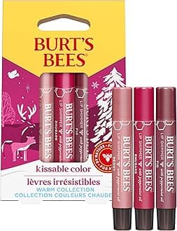 Burt's Bees Shimmer Lip Tint Stocking Stuffers Set, Tinted Lip Balm, Moisturizing for All Day Hydration with Natural Glowy Pigmented Finish & Buildable Color, Kissable Color, Warm Collection (3-Pack)
