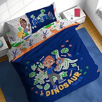 Kids Comforter Set Includes Sheets and Pillow Covers - Soft and Cozy Bed Set for Stylish Room Decor, Blue - Blippi, 7 Piece Full Bedding