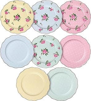 BTaT- Porcelain Floral Plates, Royal Dessert Plates, 8 inch, Set of 8, Appetizer Plates, Floral Plates, Salad Plates, Small Plates, Small Plates Set, Small Dishes, Dinnerware, Salad Plates