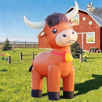 6FT Highland Cow Inflatables Christmas Spring, Farm Ranch Blow up Animals Cute Highlander Cattle Calf, Decorations Outdoor Yard Built-in LED Lights Big Large Decor Party Lawn Holiday Outside