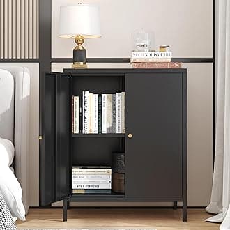 Small 2 Door Metal Storage Side Buffet Cabinet for Room,Entryway,Hallway,Kitchen,1 Removable Shelf.(Metal Door, Black)