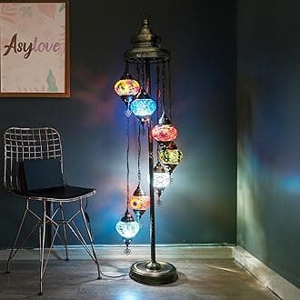 Asylove Turkish Floor Lamp, Mosaic Turkish Lamp, 7 GlobeFloor Lighting Standing Decorative Home Modern Designs Offer Handmade Glass 5 inch Globe - Total Dimensions 18 x 18 x 60 inch (Mix)