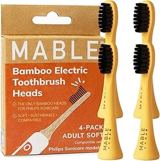 Bamboo Electric Toothbrush Heads | Compatible with Philips Sonicare Electric Toothbrush | 4 Brush Heads with Soft Bristles | Plant-Based Adult Size Replacement Heads