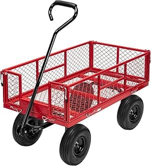 VIVOHOME Hand Trolley 400kg Capacity Durable Transport Cart with 10cm Pneumatic Tires and 180° Rotatable 80cm Handle Heavy Duty Metal Grids for Garden and Camping