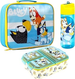 Zawadi Global Bluey Kids Childrens Lunch Box Set – Insulated Lunch Bag, Multicompartment Lunch Box & 540ml Water Bottle - School Travel Lunch Food Set, BPA Free