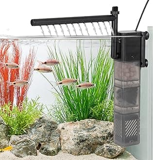 hygger Aquarium Filter DC 5V Multiple Function Power Quiet Fish Tank Filter with Rainfall Aeration 3-Stages Filtration Adjustable Submersible Internal Fish Filter for 2-13 Gallon Small Tank