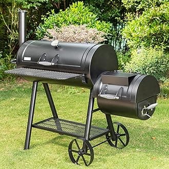 Heavy Duty Charcoal Wood Offset Outdoor Smoker Grill, Extra Large Charcoal Grill with Smoker Combo for BBQ Grilling, 941 SQ.IN.
