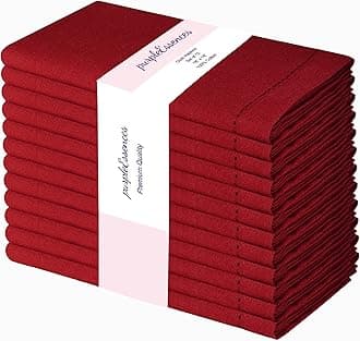 PurpleEssences Set of 12 Hemstitch Cloth Dinner Napkins 100% Cotton - Soft Durable Washable - Ideal for Wedding Spring Easter Summer - Perfect Everyday Use Table Linen 18x18 - Red