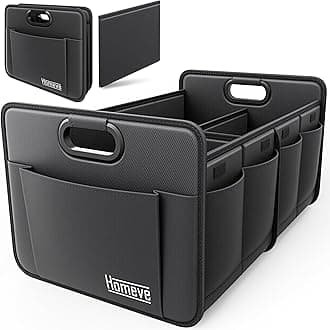 Homeve Trunk Organizer for Car, Car Storage, Reinforced Handles, Collapsible Multi-Compartment Car Organizers Foldable and Waterproof, 600D Oxford Polyester, Suitable for Any Car, SUV, Mini-Van, Black