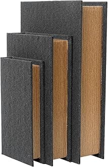 Decorative Book Boxes Set of 3 – Modern Faux Linen & Wood Hidden Storage for Coffee Table – Stackable Fake Books for Shelf Decor, Remote Control & Jewelry Organizer (Black)