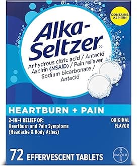 Heartburn + Pain Effervescent Aspirin + Antacid Tablets, Fast Heartburn Relief and Acid Indigestion Relief, Pain Relief with Aspirin, 72 Ct