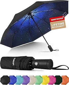 Seniny Windproof Travel Umbrella, Automatic Umbrellas for Rain, Portable & Compact Umbrellas for Backpack, Strong UV for Protection, Folding Small Sun Umbrella for Car, Walking
