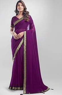 SIRIL Women's Georgette Lace Boarder Saree With Unstitched Blouse Piece