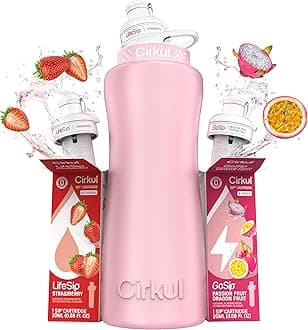 32oz. Blush Pink Stainless Steel Water Bottle Starter Kit with Pink Lid and 2 Flavor Cartridges (1 LifeSip Strawberry, 1 GoSip Passion Fruit Dragon Fruit) No Sugar, Zero Calorie Drink Mix