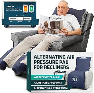 Lunderg Alternating Air Pressure Pad for Recliner Chair - Pressure Relief Cushion Topper for Recliner - Bed Sore Prevention - Medical Grade Mattress Pad, Cover & Quiet Pump - Home or Hospital (Blue)
