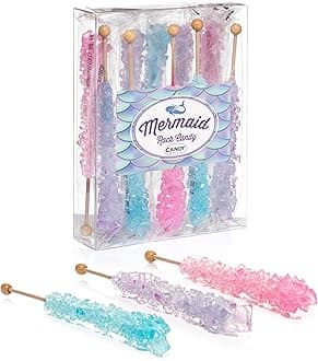 Candy Envy - Mermaid Rock Candy Sugar Sticks - 10 Individually Wrapped Treats - Pink, Light Blue, Lavender Party Favors