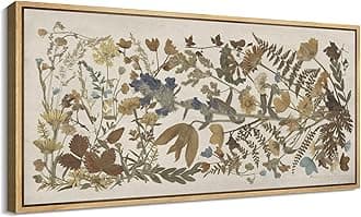 SIGNFORD Extra Large Framed Canvas Print Wall Art Pressed Botanical Floral Collage Vintage Nature Illustrations Modern Art Calm Warm for Living Room, Bedroom, Office - 60"x30"