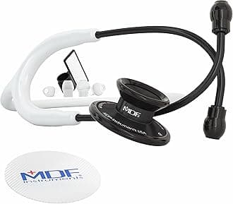 MDF Instruments, Acoustica Lightweight Stethoscope for Doctors, Nurses, Students, Home Health Use, Adult, Dual Head, White Tube, Black Chestpiece-Headset, MDF747XPBO29