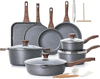 Nonstick Cookware Set 23-Piece, Non Stick Pots and Pans Set with Swiss Granite Coating, Healthy Kitchen Cooking Set, Stay-Cool Handles