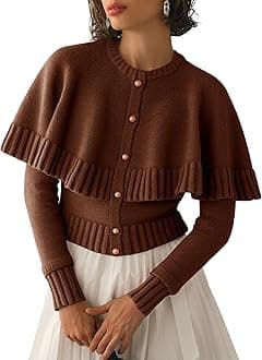 Womens Cropped Cardigan Sweater Long Sleeve Fall Knit Cape Sweaters Button Up Trendy Outfits 2025
