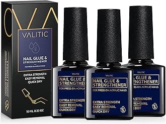 Valitic Strong Nail Glue and Strengthener for Acrylic and Press On Nails - Quick Dry Brush On Gel for Long Lasting Effect - Adhesive Nail Bond for False Nails with Tips Strengthener - 3 PACK
