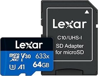 High-Performance 633x 64GB microSDXC UHS-I Card w/ SD Adapter, C10, U3, V30, A1, Full-HD & 4K Video, Up To 100MB/s Read, for Smartphones, Tablets, and Action Cameras (LSDMI64GBBNL633A)