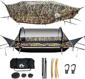Night Cat Flat Lay Hammock Tent with Mosquito Net Waterproof Rainfly Storage Room for 1 Person Backpacking Hiking Camping Lightweight 330LBS 87x28x19in