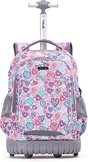 Rolling Backpack 19 inch Wheeled Boys Girls Travel School Student Trip…, Colorful Hearts, Large, Laptop