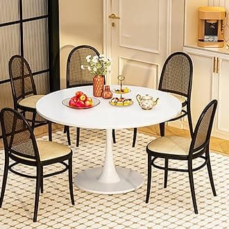 LTTROMAT 42 Inch Round Dining Table, Pure White Tulip Dining Tulip Table W/0.71" Thickness & Metal Pedestal Base for 4 to 6 People, Modern Round Kitchen Leisure Circle Coffee Table